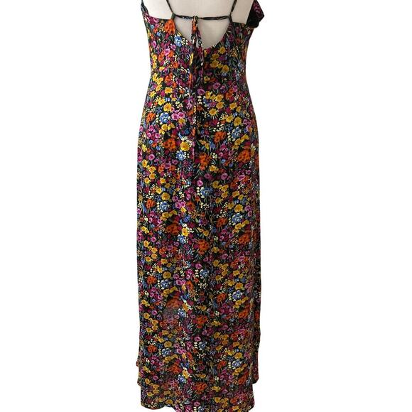 Lost+Wander Black Floral Ruffle Asymmetrical Hi Low Tie Back Midi Dress S New - Picture 6 of 12